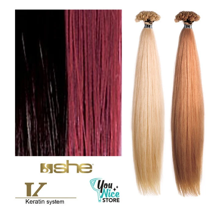 10 ciocche extension professionali a cheratina SHE 30-40 cm Capelli lisci mesciati