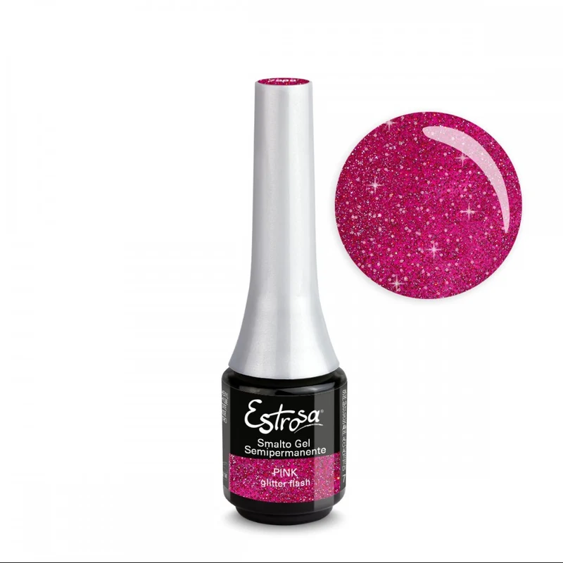 ESTROSA SMALTO GEL SEMIPERMANENTE PINK GLITTER FLASH 7 ML