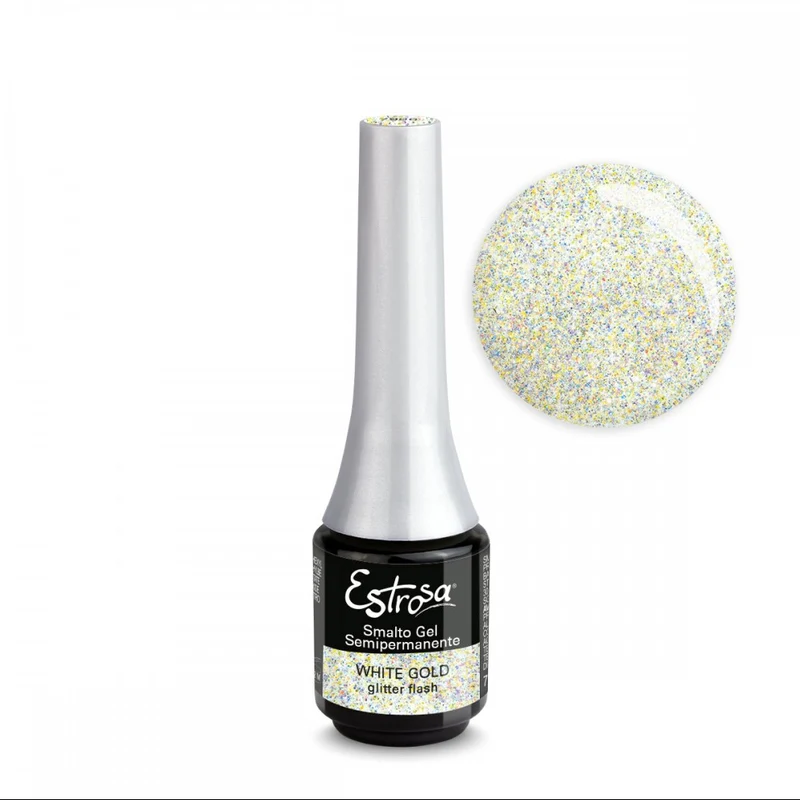 ESTROSA SMALTO GEL SEMIPERMANENTE WHITE GOLD GLITTER FLASH 7 ML