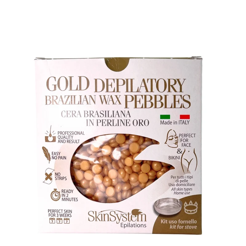 SkinSystem Gold Depilatory Brazilian Waz Pebbles Kit for Stove - kit uso cera fornello