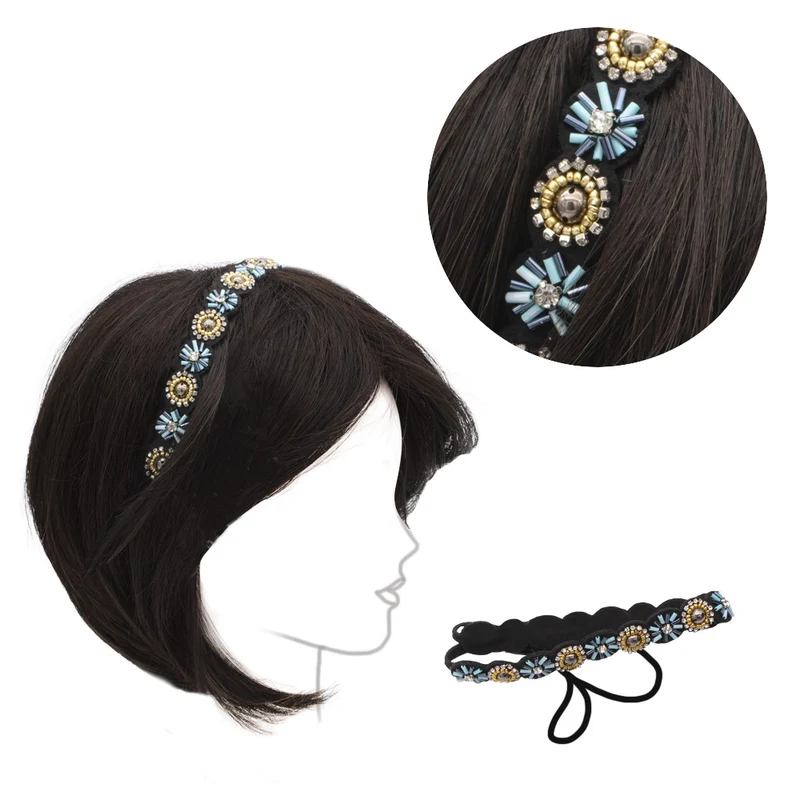 VIAHERMADA Fascia per Capelli con perline e Strass in Cristallo
