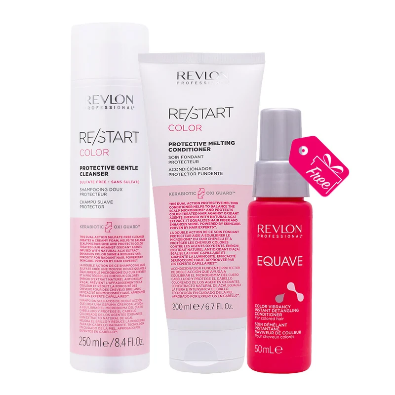 Revlon Restart Color Protective Gentle Cleanser 250ml Melting Conditioner 200ml + Detangling Conditioner 50ml OMAGGIO