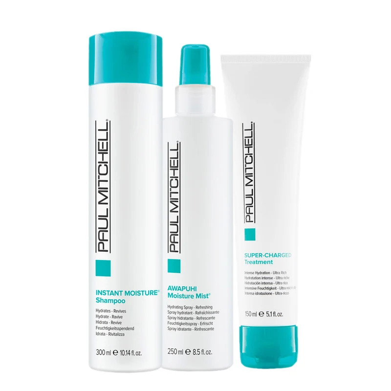 Paul Mitchell Instant Moisture Shampoo 300ml Moisture Mist 250ml Super-Charged Treatment 150ml