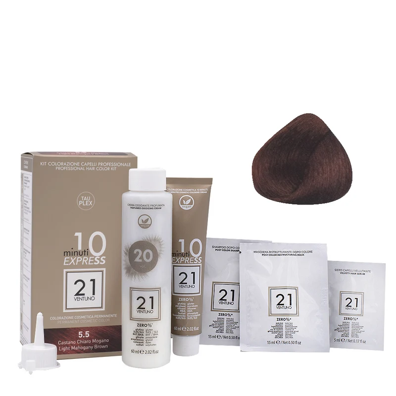 21 Ventuno Kit Colorazione professionale 5.5 Castano Chiaro Mogano - tinta fai da te pronta all'uso