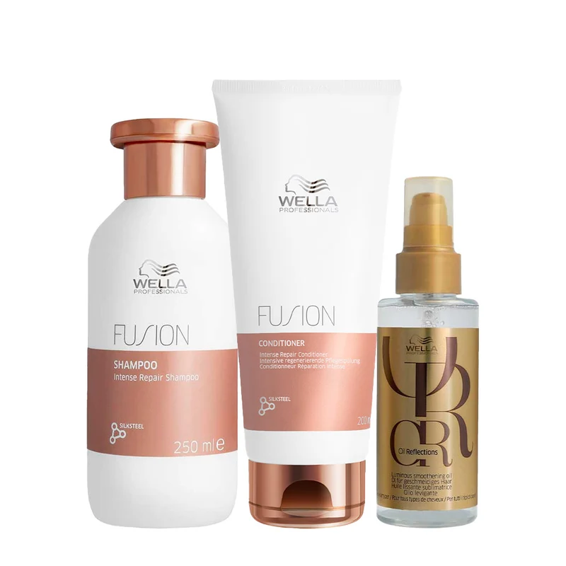 Wella Fusion Intense Repair Shampoo 250ml Conditioner 200ml Oil Reflections Luminous Smoothing Oil 100ml