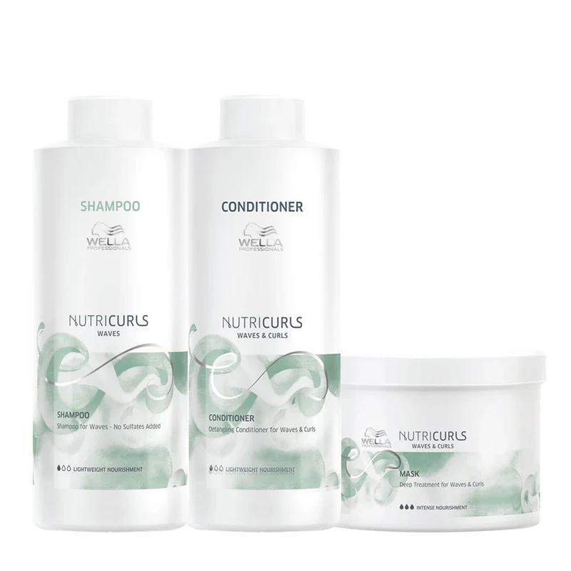 Wella Nutricurls Waves Shampoo 1000ml Balsamo 1000ml Maschera 500ml