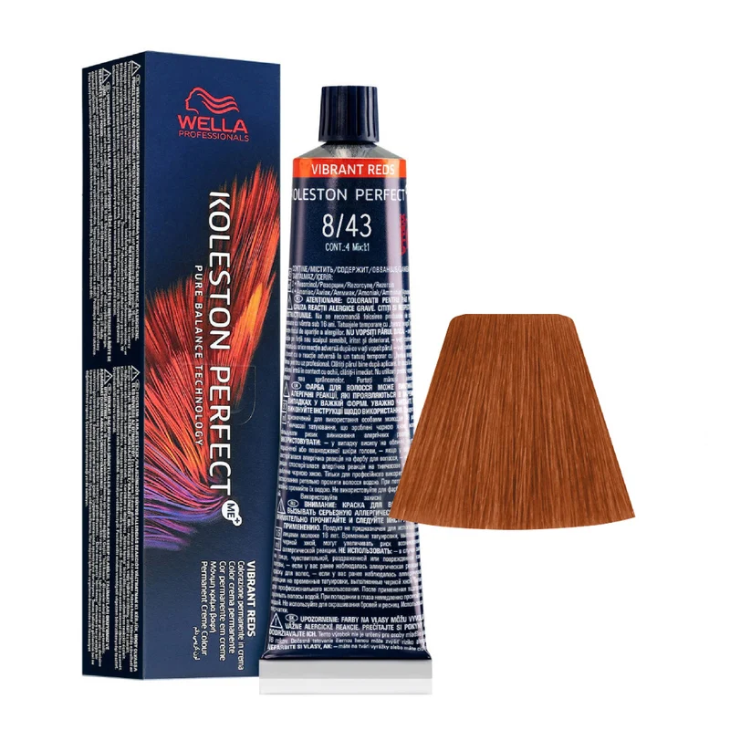 Wella Koleston Perfect Me+ Vibrant Reds 8/43 Biondo Chiaro Rame Dorato 60ml - colorazione permanente
