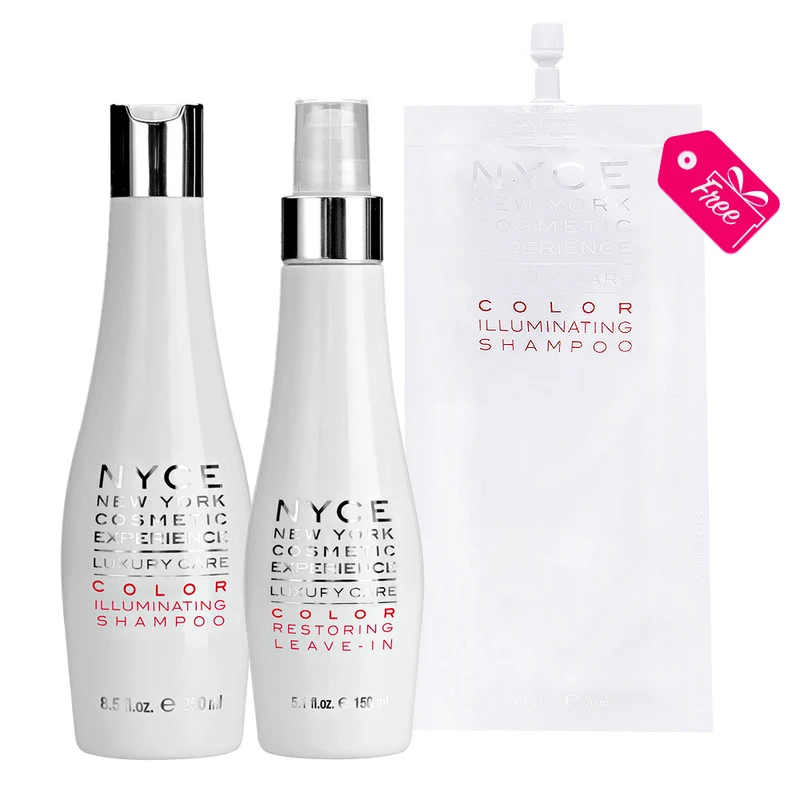 Nyce Luxury Care Color Illuminating Shampoo 250ml Restoring Leave In 150ml + Illuminating Shampoo 20ml OMAGGIO