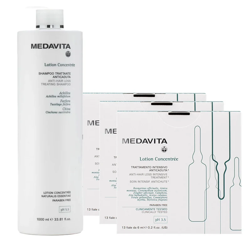 Medavita Cute Lotion concentree Trattamento Completo Anticaduta Shampoo1000ml Fiale13x6ml x3