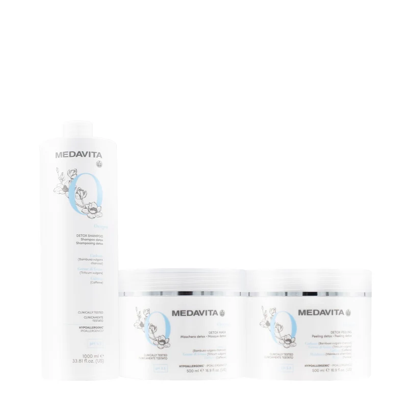 Medavita Oxygen Detox Shampoo Riequilibrante Cute 1000ml Maschera 1000ml Peeling Esfoliante per Cute 500ml