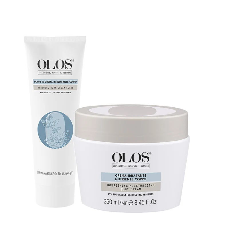 Olos Scrub in Crema Rinnovante Corpo 200ml Crema Idratante Nutriente Corpo 250ml