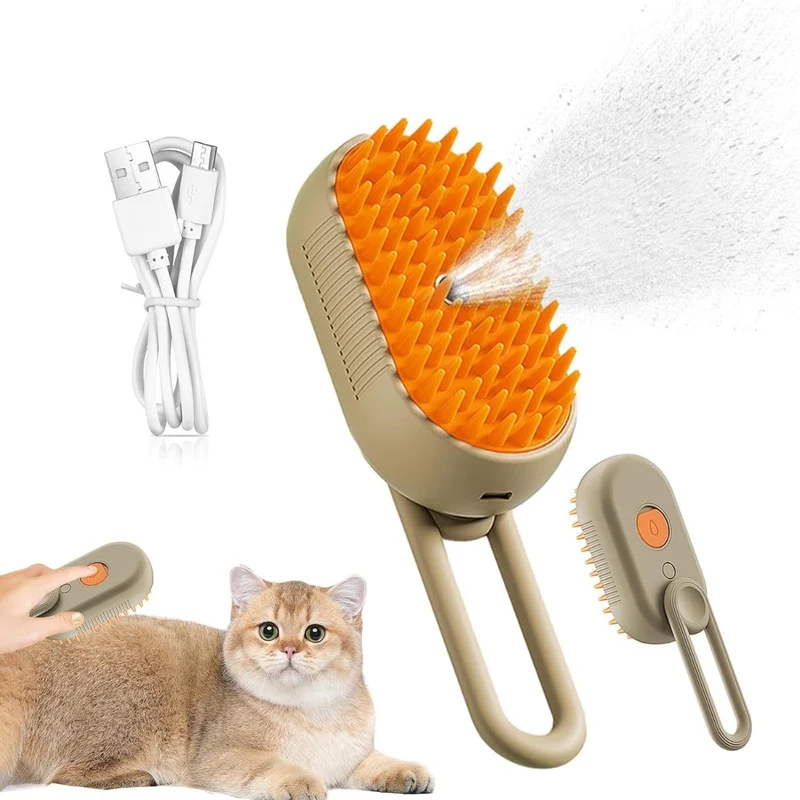 Spazzola a Vapore per Animali Domestici 3 in 1 in ABS per Toelettatura, Rimozione Peli e Massaggio di Cani e Gatti