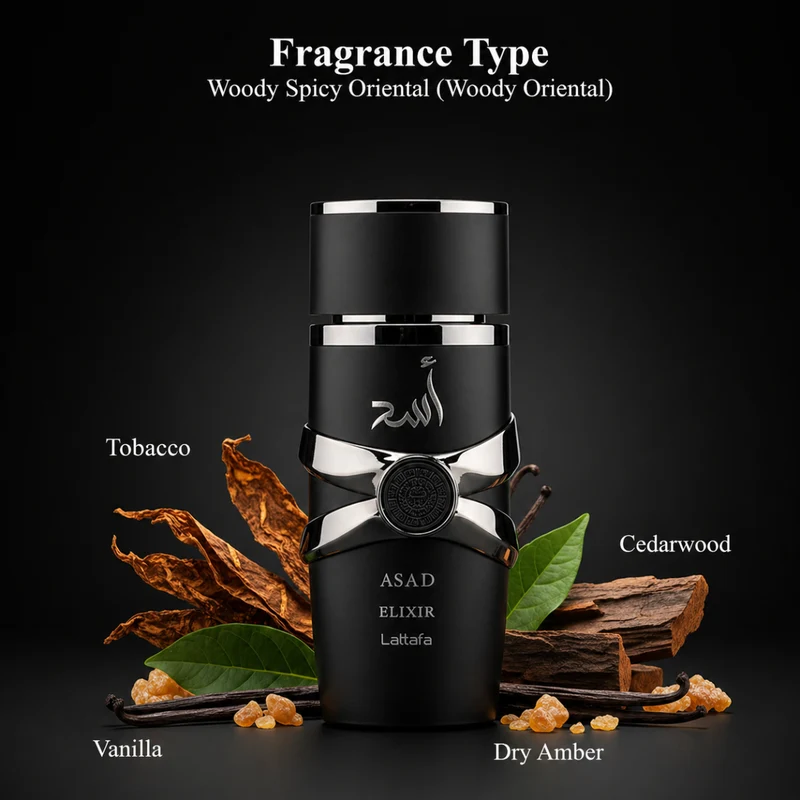 Lattafa Asad Elixir 100ml Eau de Parfum – Profumo Uomo Intenso Woody Spicy Oriental