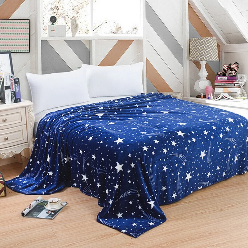Coperta Magica Fluorescente per bambini plaid in pile con stelle che si illuminano al buio morbida idea regalo Blu
