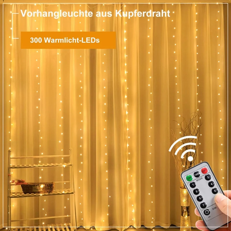 Tenda Luminosa LED 3x3m 300 Luci con Telecomando - Impermeabile IP65