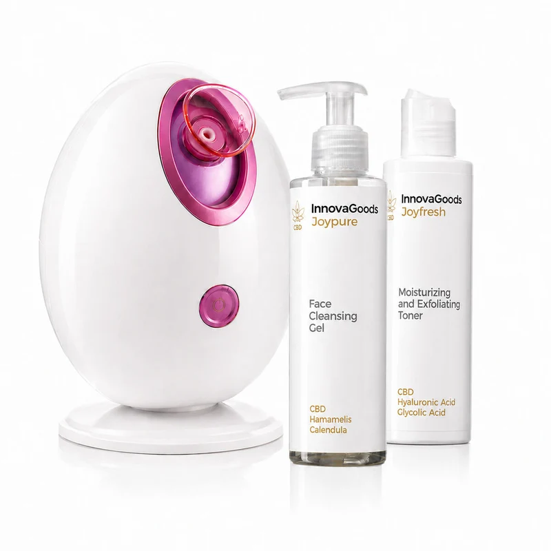 Pack Sauna Facial Eléctrica, Gel Limpiador Facial Rice Joypure 200 ml y Tónico Facial Rice Joyfresh 150 ml InnovaGoods