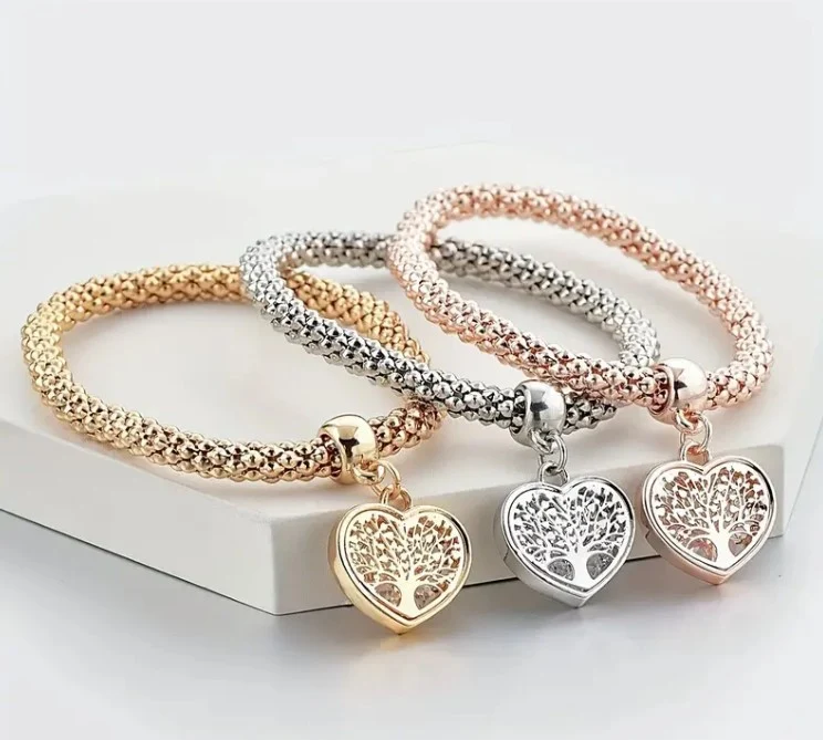 Bracciale con ciondolo Albero Della Vita Tricolore Oro Argento o Rosa