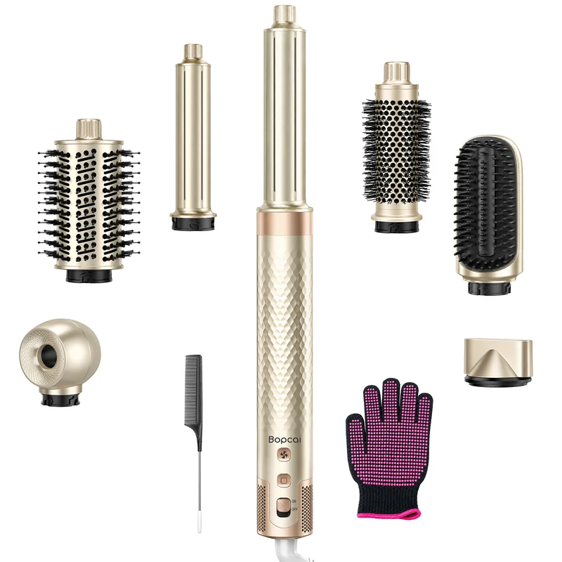 Bopcal 7-in-1 Air Styler & Hair Dryer Brush, 170,000 RPM High-Speed Multi Styler with Auto Wrap Curlers, Ionic Blow Dryer Brush, Volumizing & Smoothing Brushes for Fast Drying, Curls & Salon Blowouts