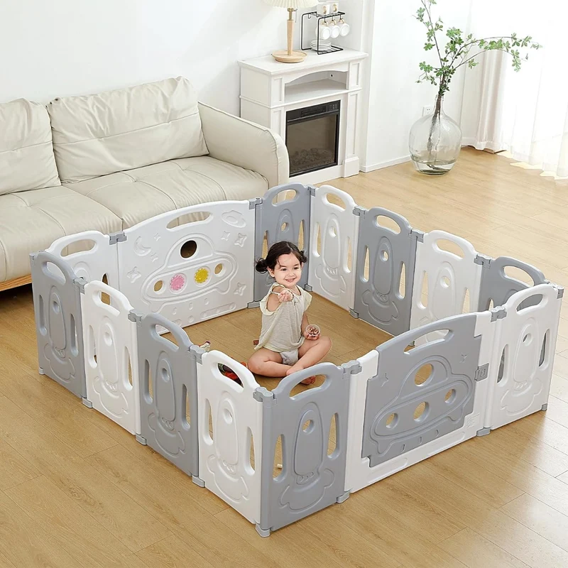 Box per bambini giochi protezione indoor outdoor con 14 pannelli Grigio e Bianco