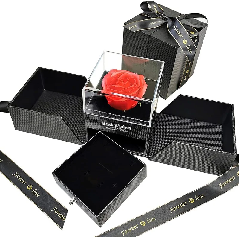 Cofanetto Portagioielli Scatolina Elegante con Rosa Eterna, Gioiello a Scelta, Collana Bracciale o Anello, San valentino, Anniversario Regalo unico