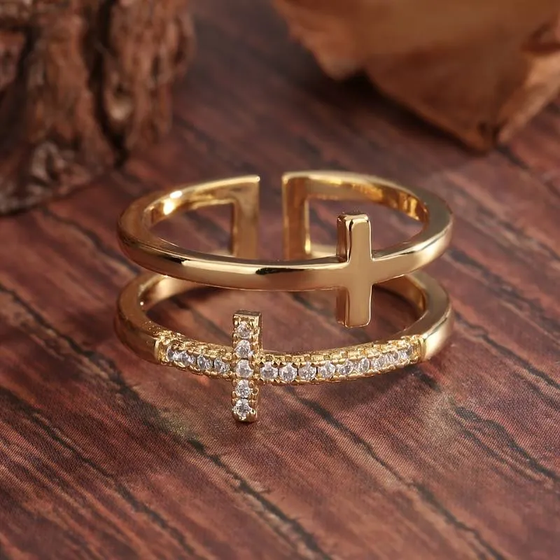 Anello a Croce Dorato Celestial Brilliance Regolabile