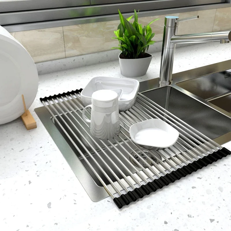 Scolapiatti pieghevole multi funzione per lavabo