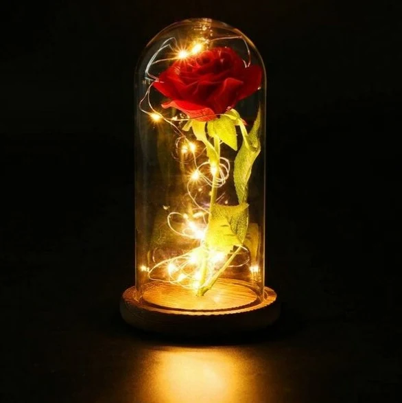 Campana decorativa Rosa eterna illuminata a Led Bianco Caldo