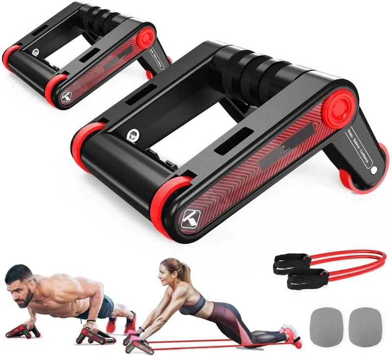 Roller Maniglie per Flessioni Rullo Addominale Multifunzionale Rimbalzo Automatico con Corda Elastica e Ginocchiera per Allenamento in Casa e in Palestra