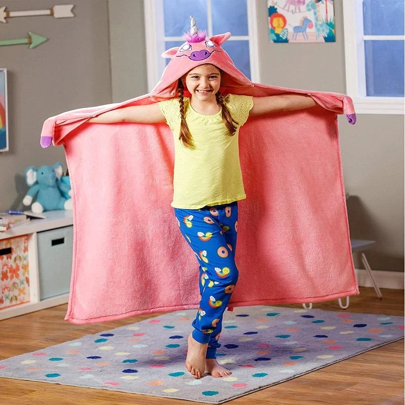 Coperta per bambini Cartoon Unicorno Occhi luminosi LED Mantello con cappuccio-Rosa