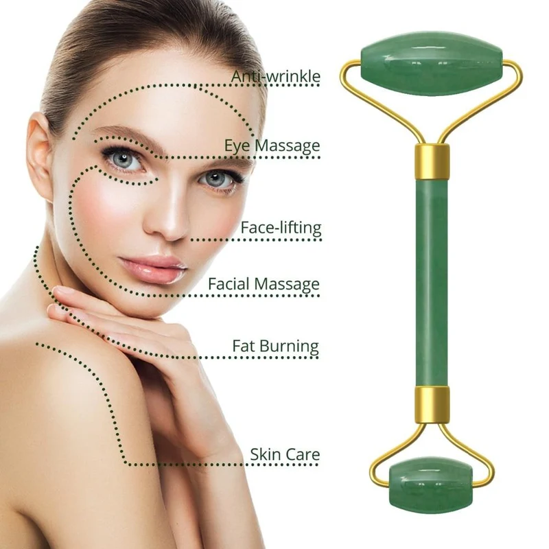 Rullo Massaggiatore di Giada Pietra Naturale e Massaggiante Gua-Sha per Il Viso