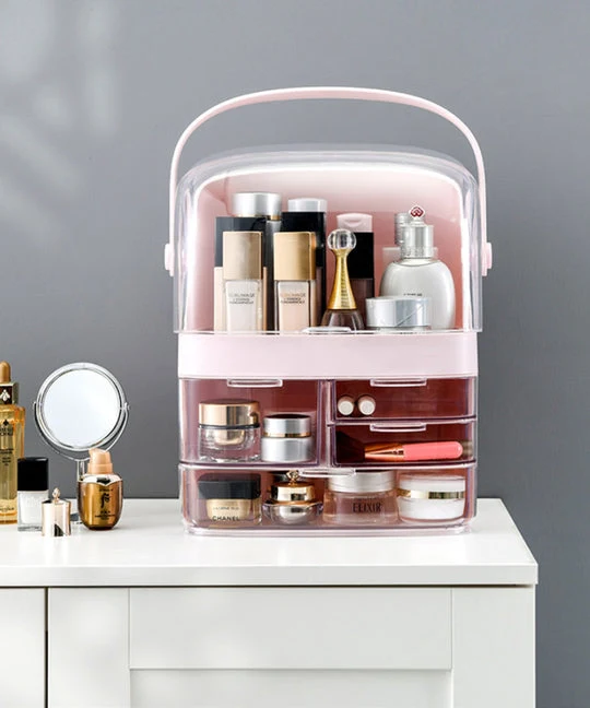 Porta trucchi Organizzer Organizzatore cosmetici quadrato con maniglia per trasportarlo Bianco o Rosa