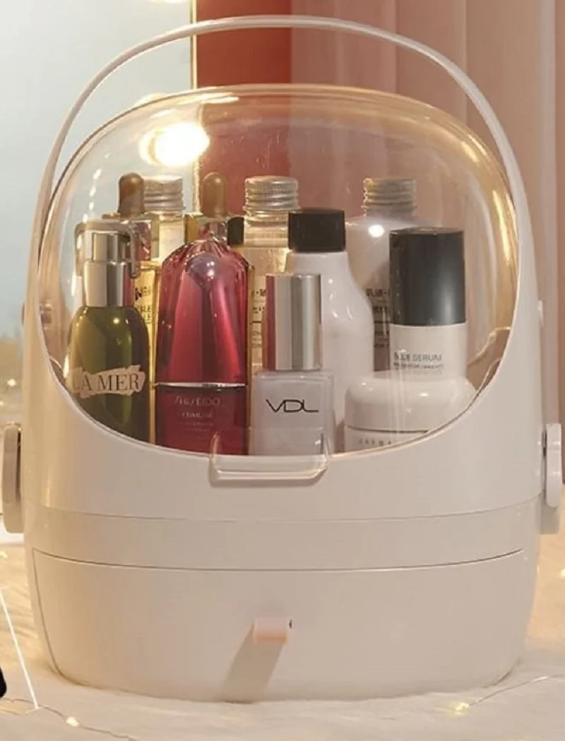 Organizer per il trucco portaoggetti per cosmetici a doppia apertura con cassetti staccabile