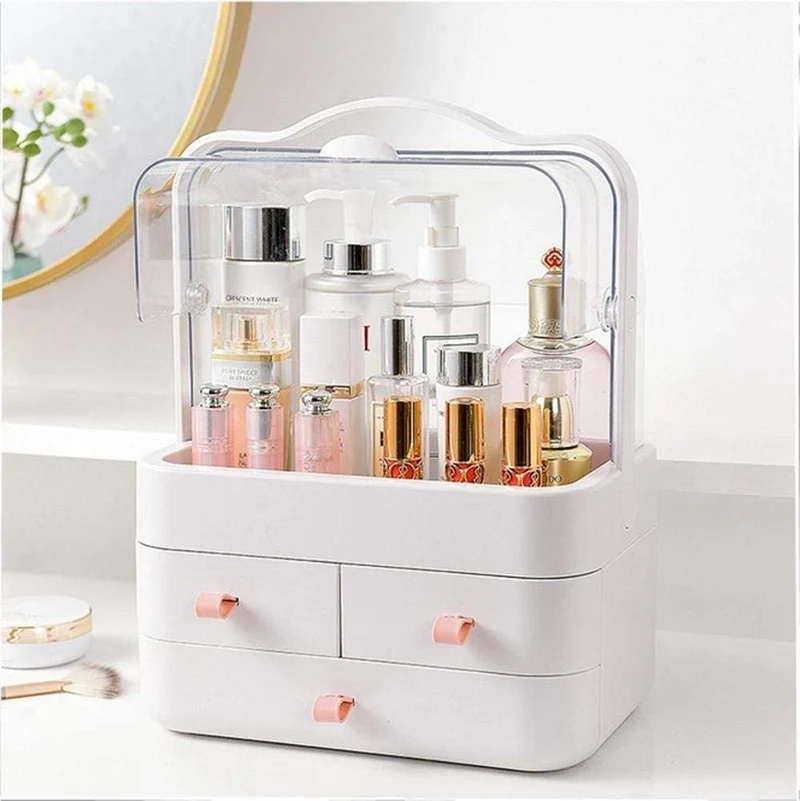 Organizzatore per cosmetici con manico organizer trucchi multifunzione girevole a 180 ° per cosmetici gioielli e accessori