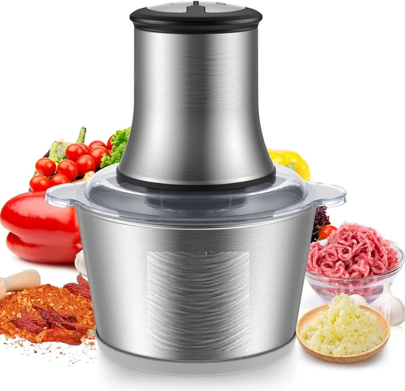 Tritatutto Da Cucina Elettrico Professionale con 4 Lame in Acciaio Inox Mini Robot da Cucina con Ciotola in Acciaio Inox 2L