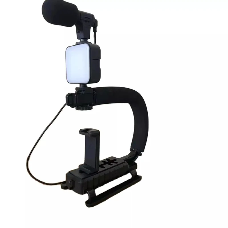 kit treppiede video con microfono a luce led kit di registrazione video per smartphone supporto per fotocamera portatile a forma di u