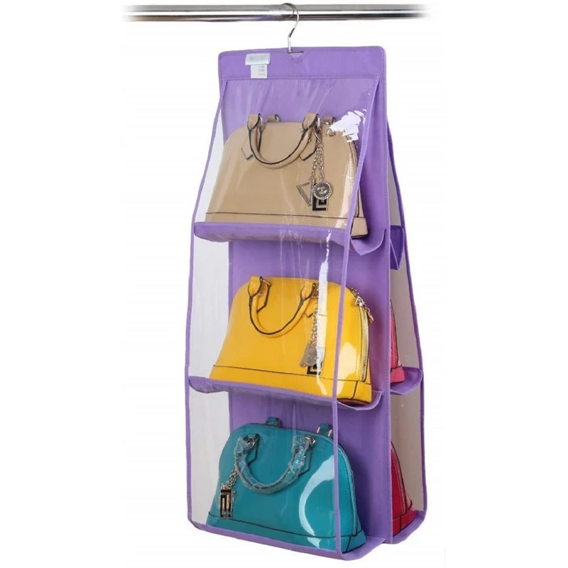 Organizer organizzatore per borse 6 spazi con appendino gancio per armadio, fino a 12 borse