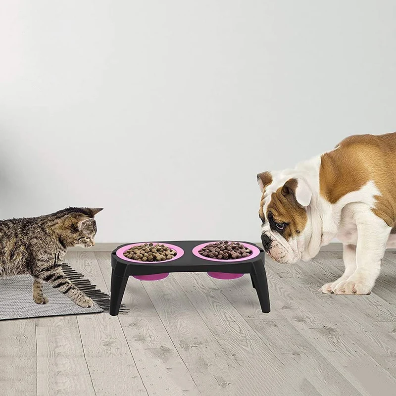 Ciotole per cani elevate mangiatoia a doppia ciotola ciotole per cani da viaggio supporto per ciotole per cani e gatti con 2 ciotole in silicone pieghevoli mangiatoia per animali sollevata adatto per cani di piccola taglia e gatti