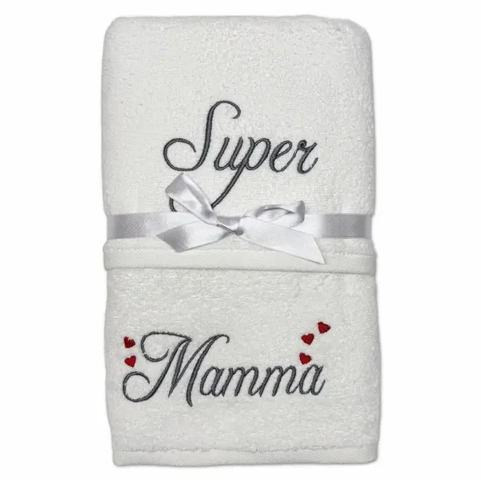 Coppia Asciugamani Super Mamma online – set ricamato in cotone 100 %