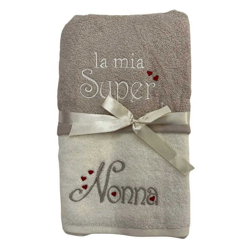 Coppia Asciugamani La mia Super Nonna – 100% Cotone da 400 gr/mq