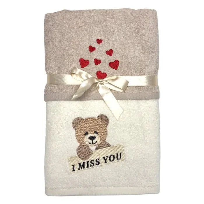 Coppia Asciugamani “I miss You” – set ricamato in cotone