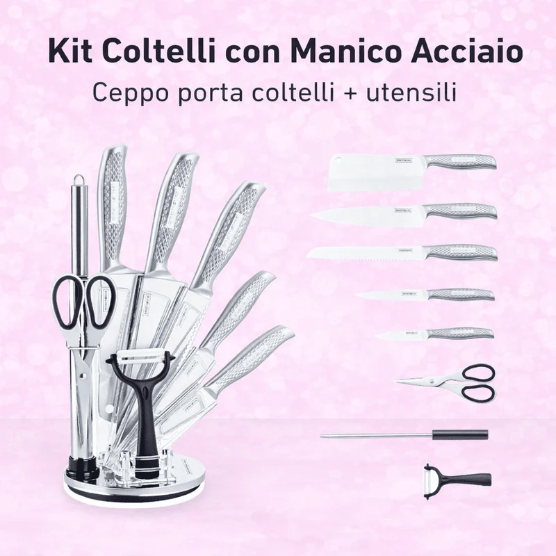 MyChef - Ceppo Porta Coltelli Professionali + Utensili da Cucina PREMIUM