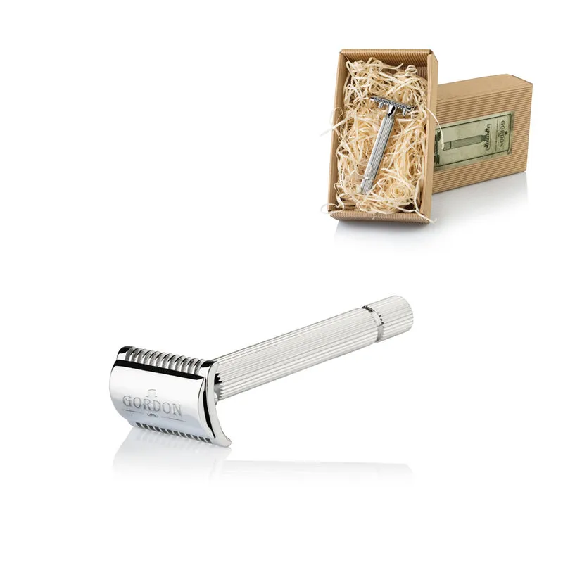 RASOIO DA BARBA IN OTTONE CROMATO LAMA INTERA