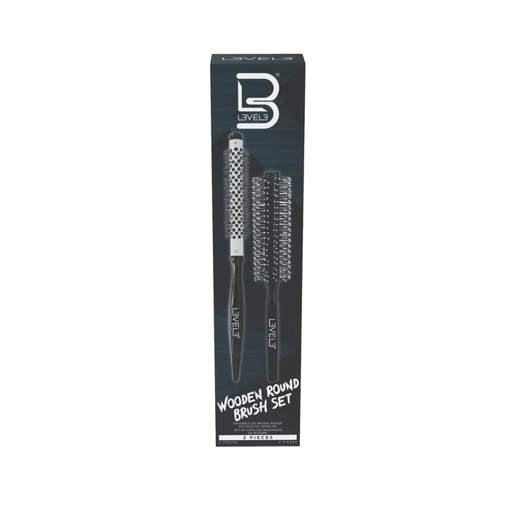 L3VEL3 ACCESSORIO PETTINI WOODEN ROUND BRUSH SET 2PZ