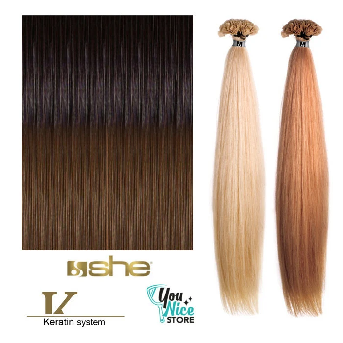 10 ciocche extension professionali a cheratina SHE 30-40 cm Capelli lisci shatush